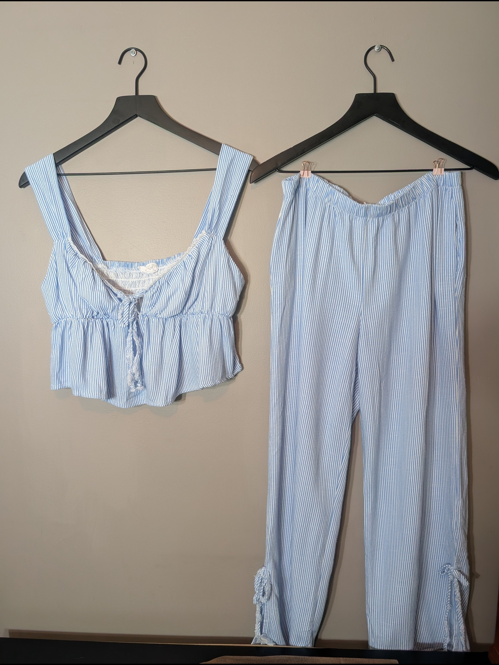 Striped Light Blue Tie-Front Crop Top & Lounge Pants Sienna Sky